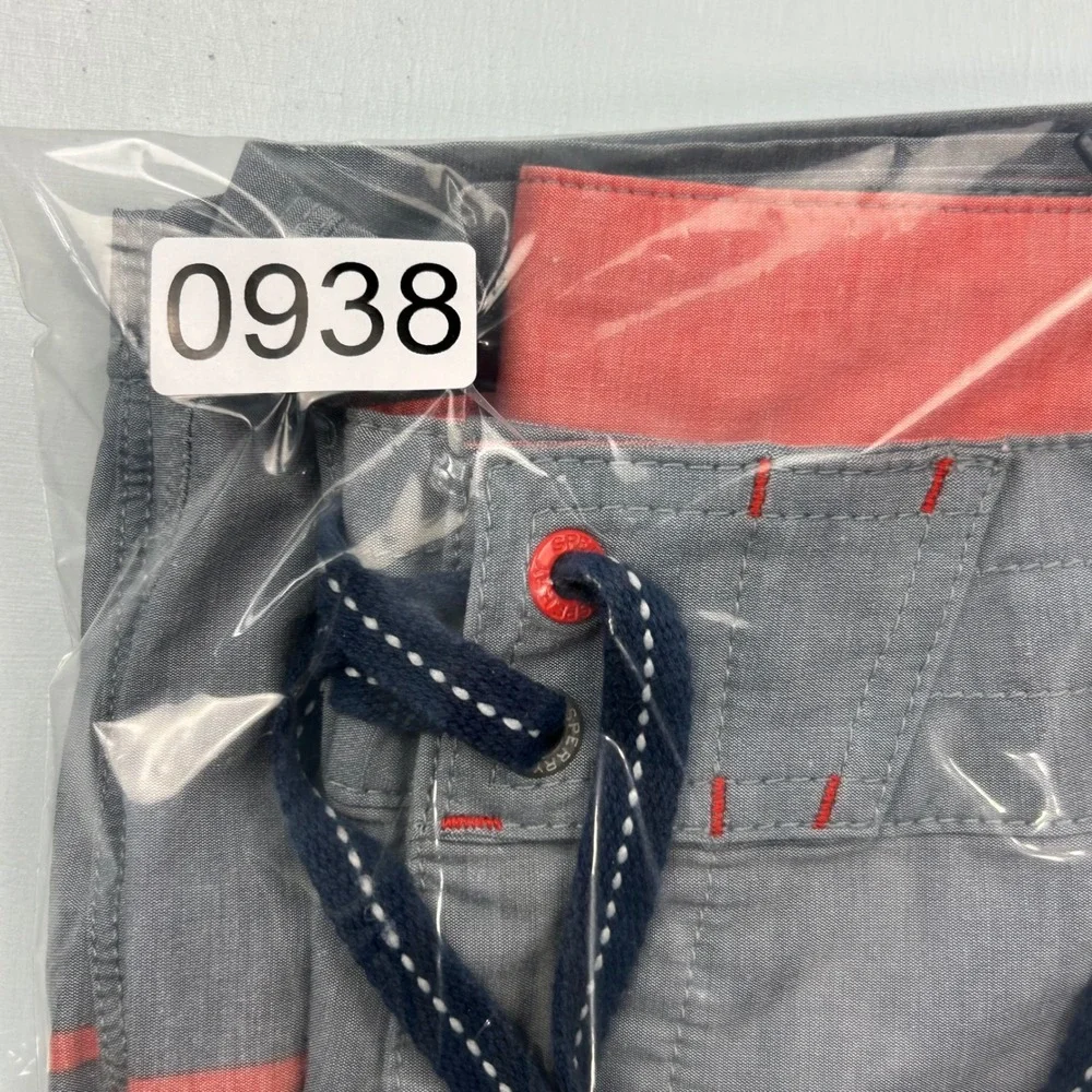 Sperry Mens Board Shorts Gray‎ Coral Lobster Net Stripe Swim Trunks Size 34